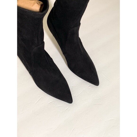 Stuart Weitzman Wren 75 Stretch Suede Booties 5 Black High Heel Pointed Toe - Picture 4 of 8